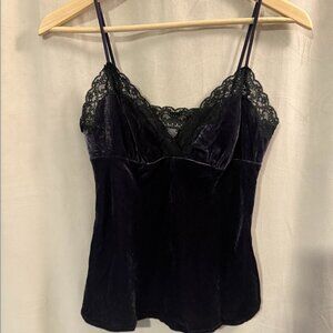 Laundry by Shelli Segal | Midnight Blue Y2K Velvet Cami with Lace Trim